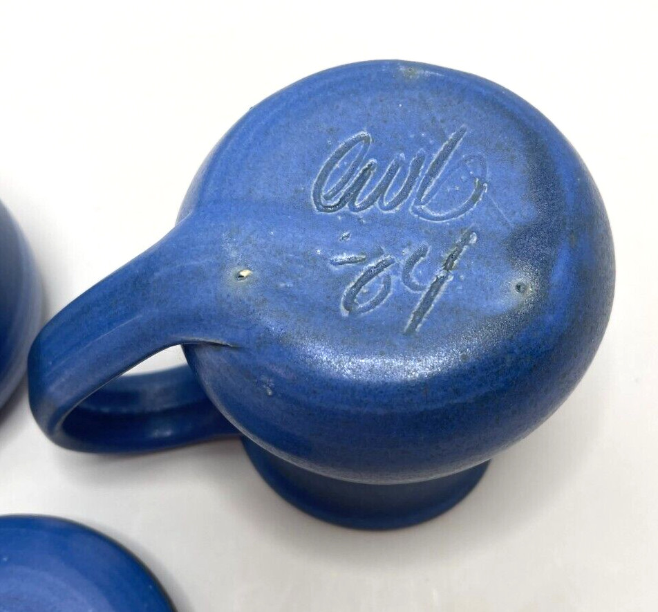 Handmade AUB Pottery Blue Sugar Bowl & Creamer Signed