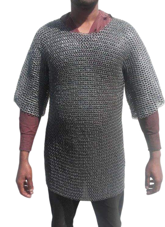chainmail haubergeon 9mm flatring wedge riveted with solid rings