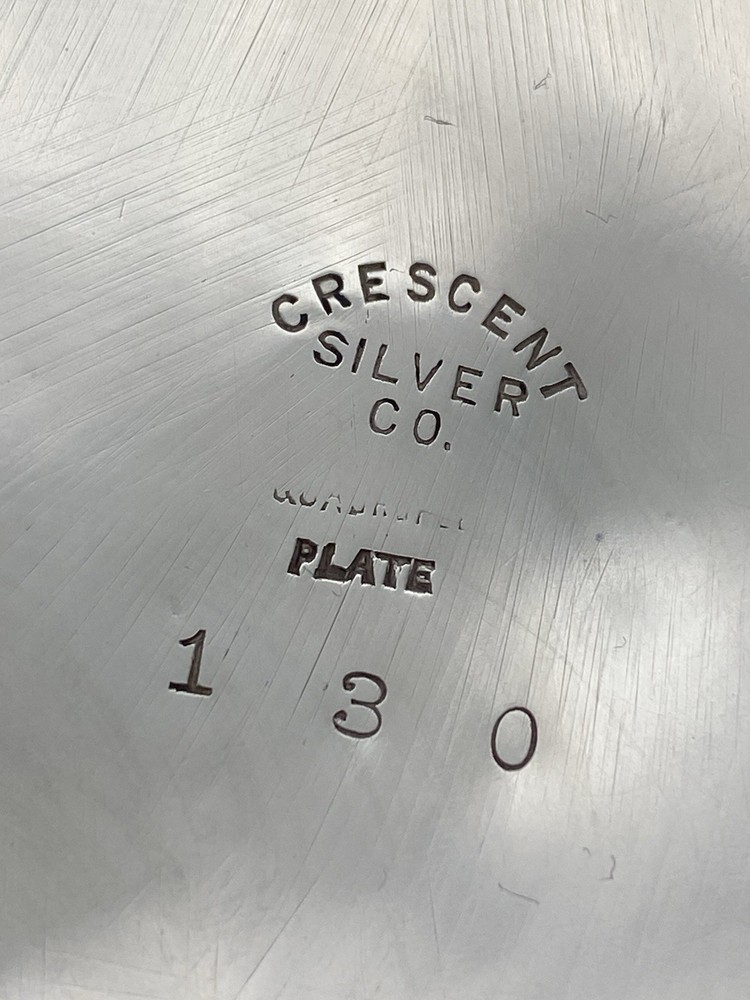 Vintage Crescent Silver Co. Etched Silver Plate Cracker Jar & Lid