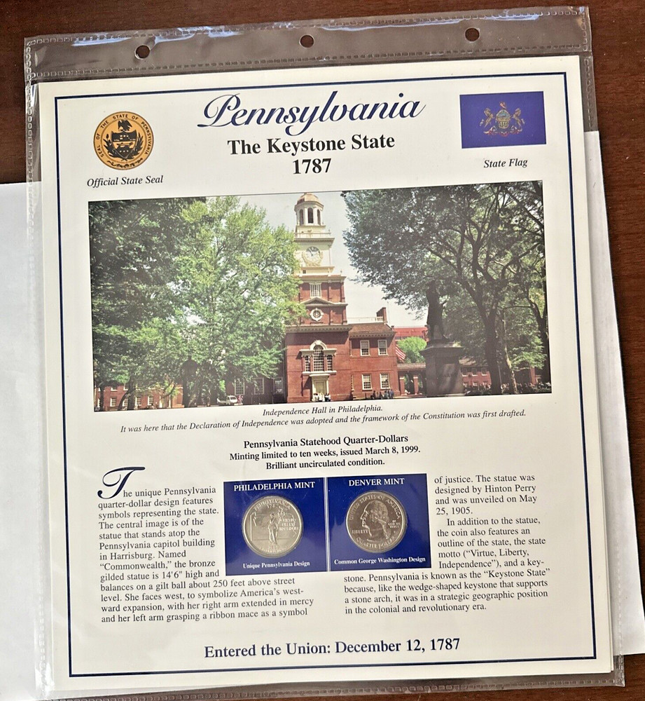 Pennsylvania Quarter and Stamp State Page MINT!!!!