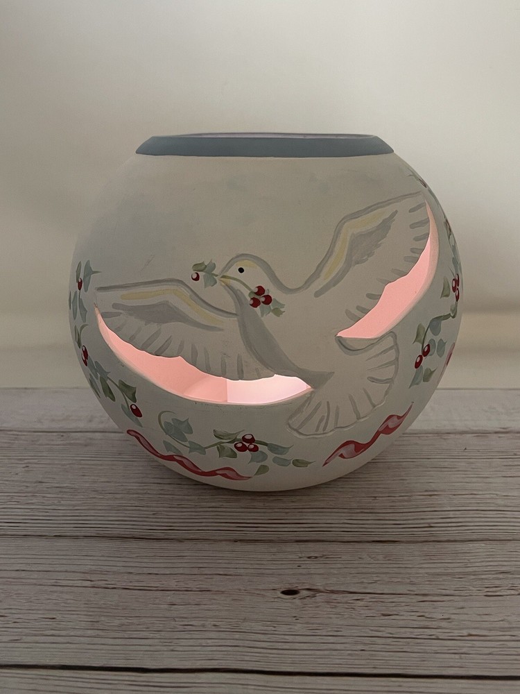 Christmas Dove Tabletop Ceramic Candleholder 6.5” Tall