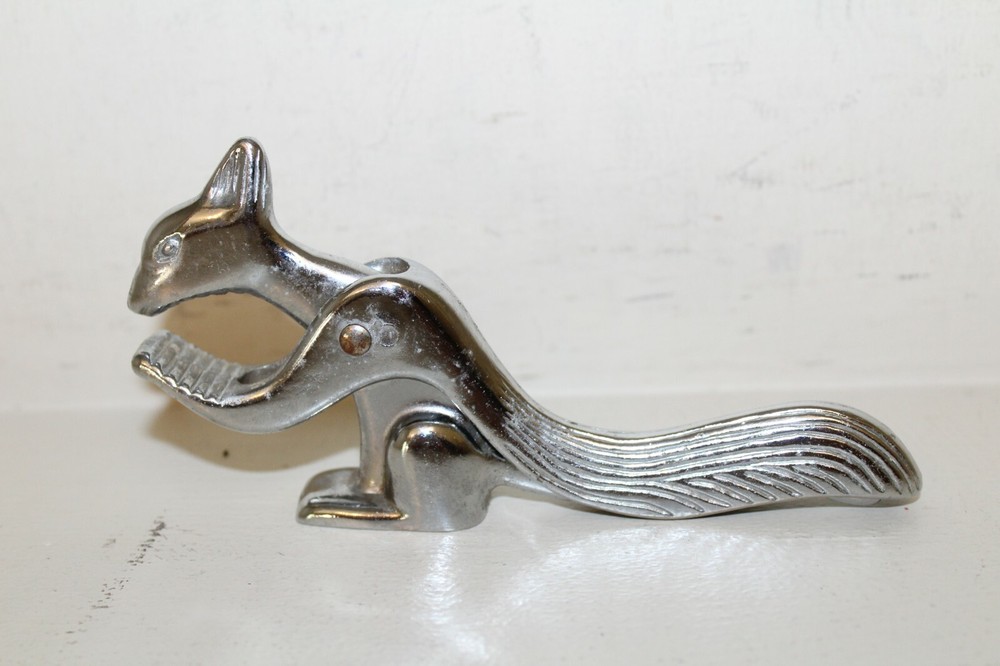 VTG Squirrel Nut Cracker Cast Metal Figural Silver Tone