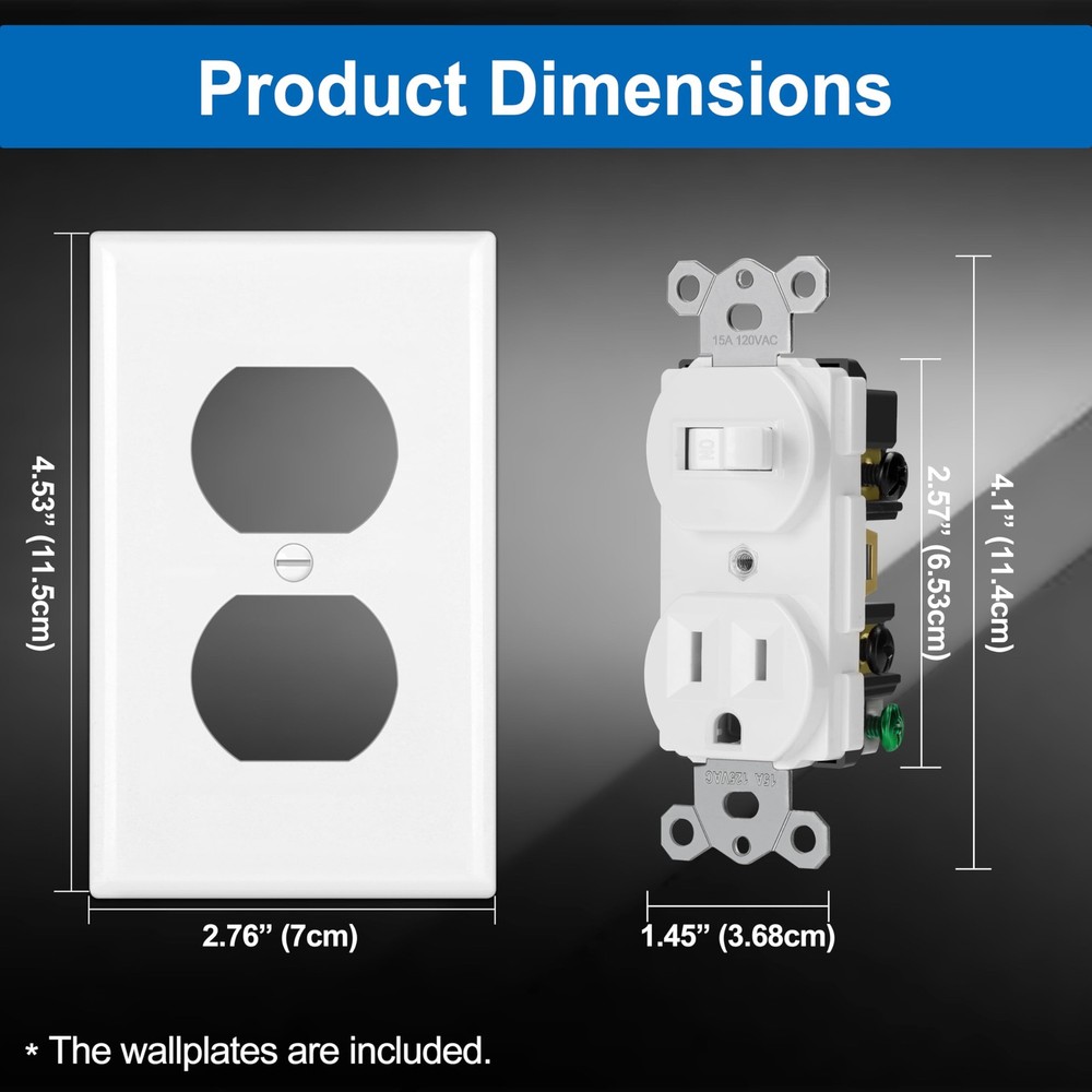 BESTTEN 2 Pack Combination Toggle Light Switch and Duplex Receptacle Outlet, ...