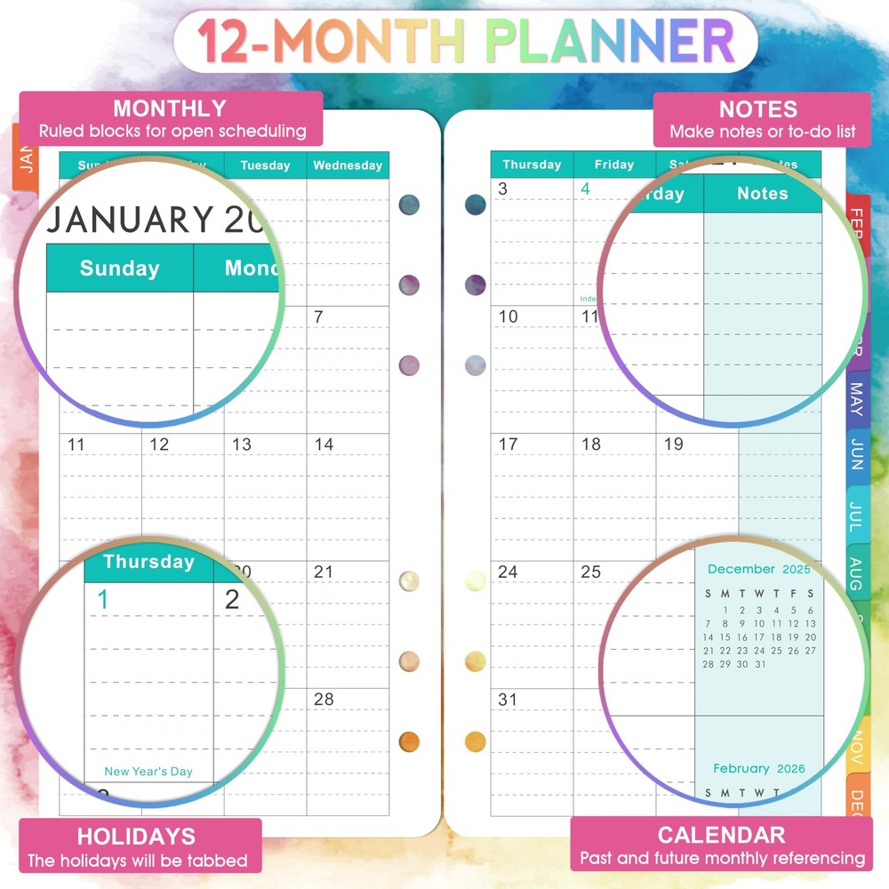 2026 Planner Refills - 2026, Weekly and Small, Multicolored