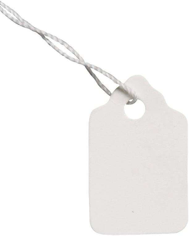 1000 White String Tags Strung  5/8" x 1" H Blank Merchandise String # 1 Tag