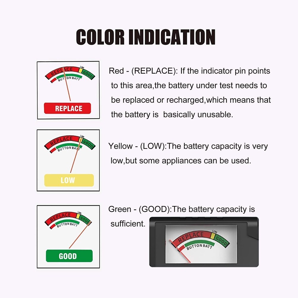 2Pcs Universal Battery Tester Checker for AA AAA C D 9V 1.5V Button Cell Batt...