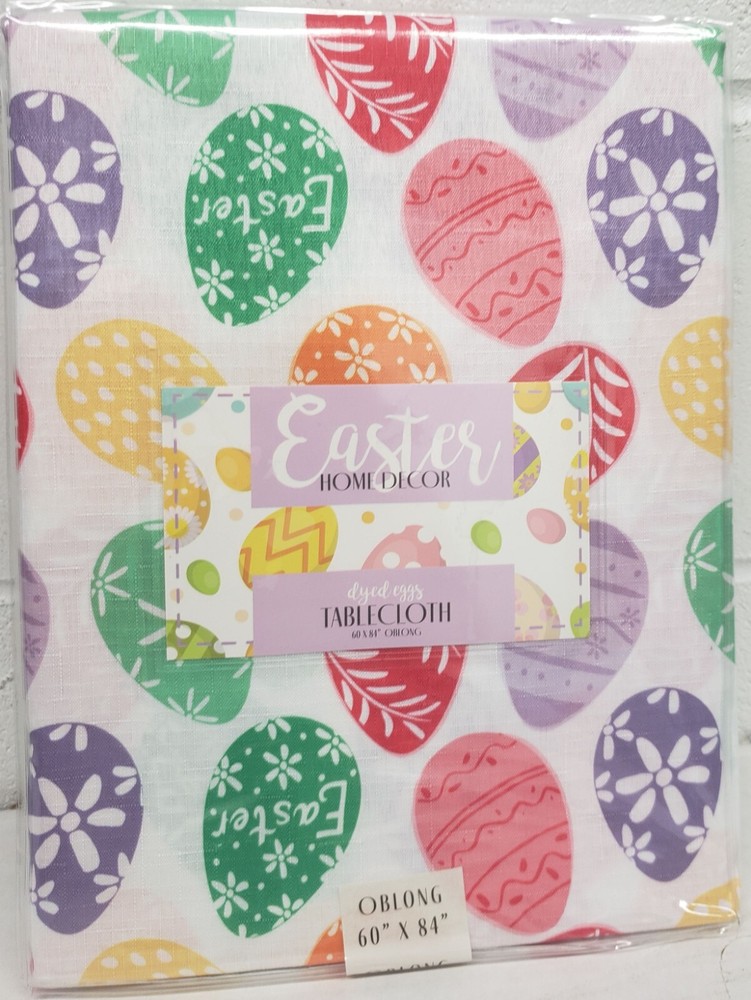 Printed Fabric Tablecloth 60"x84" Oblong (6-8 people) MULTICOLOR EASTER EGGS,EHD