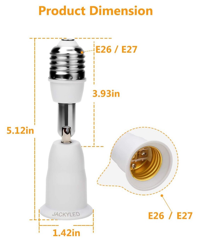 2 Pack E26/E27 Light Socket Extender 4.5 Inch Extension Socket Extender Adapter