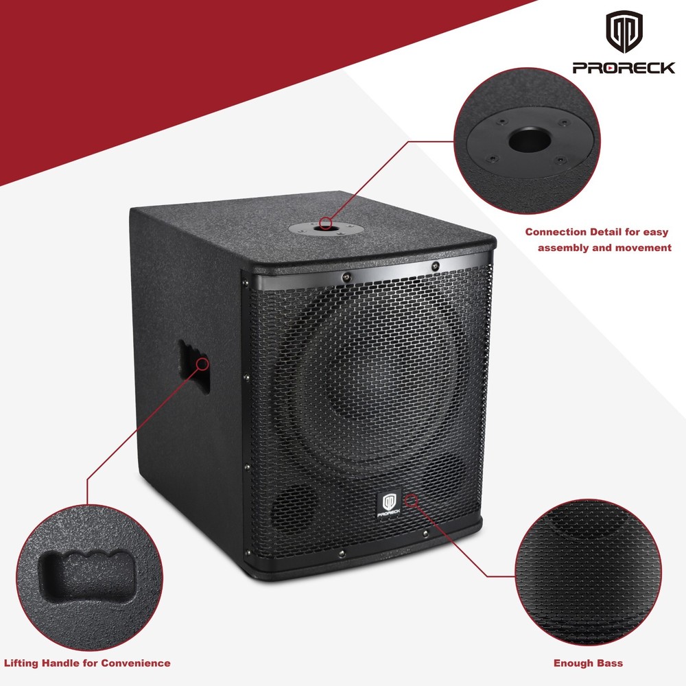 proreck Active Subwoofer 15 inch 2000W Wired DJ Set