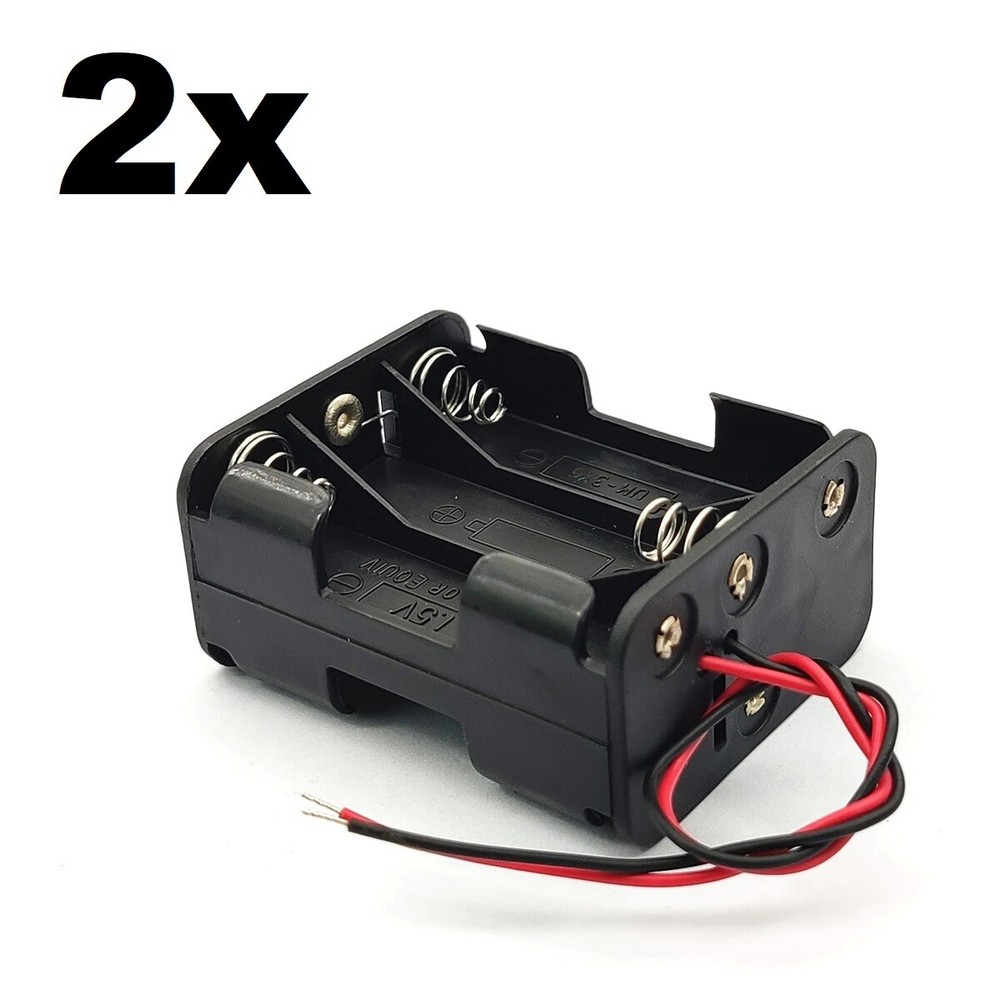 2x 6-AA Battery Spring Clip Holder Case Plastic Box Tow Layers Stacked 9VDC