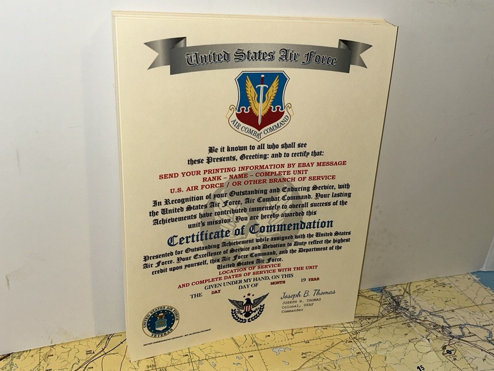 U.S.A.F. / AIR COMBAT COMMAND - CERTIFICATE OF COMMENDATION