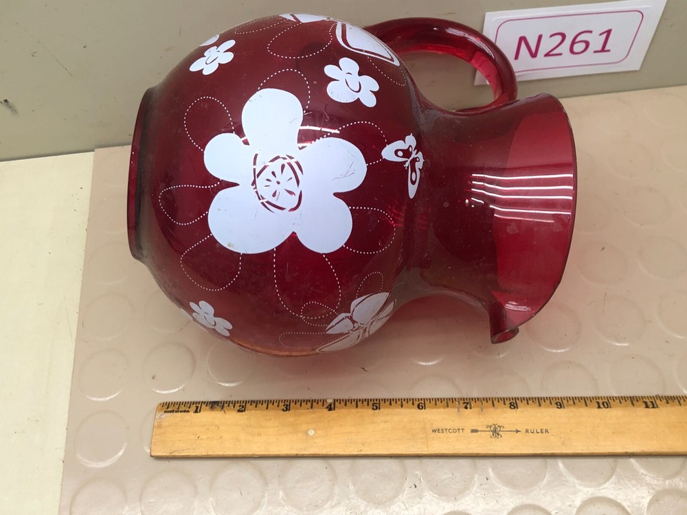 Vintage Red Clear Plastic Pitcher Retro Flower