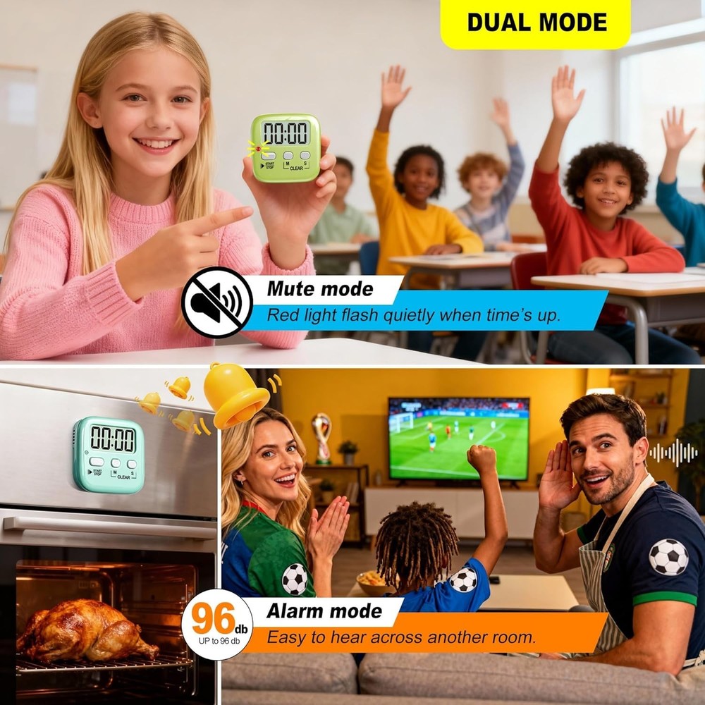 2 Pack Digital Timer for Kids, Magnetic Countdown Kitchen Timers for Cooking,...