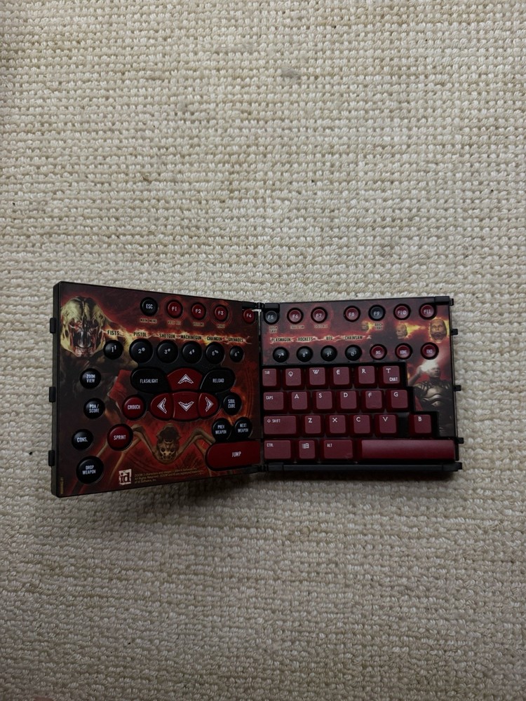 id Software DOOM 3 Custom Gaming Keyboard Red Black Plastic Video Game Accessory