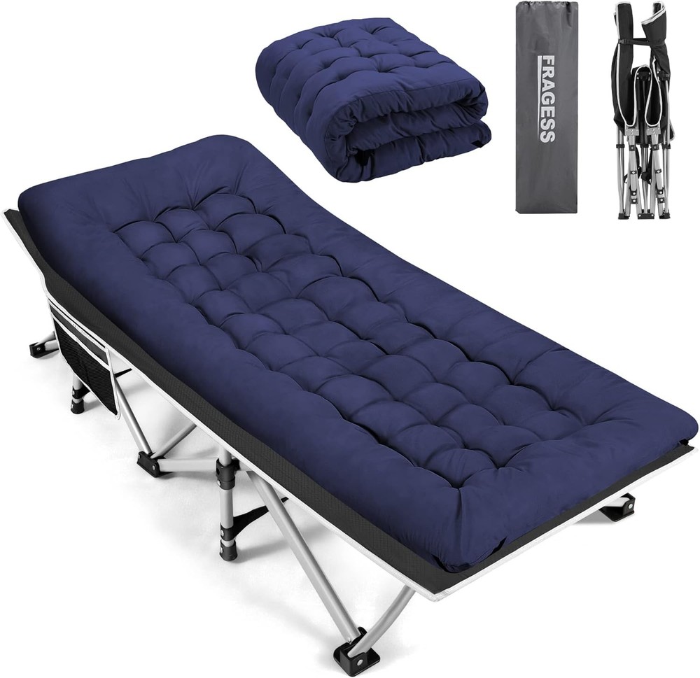 Portable Camping Cot, 600LBS Max Load, Extra Wide with Thick Mattress