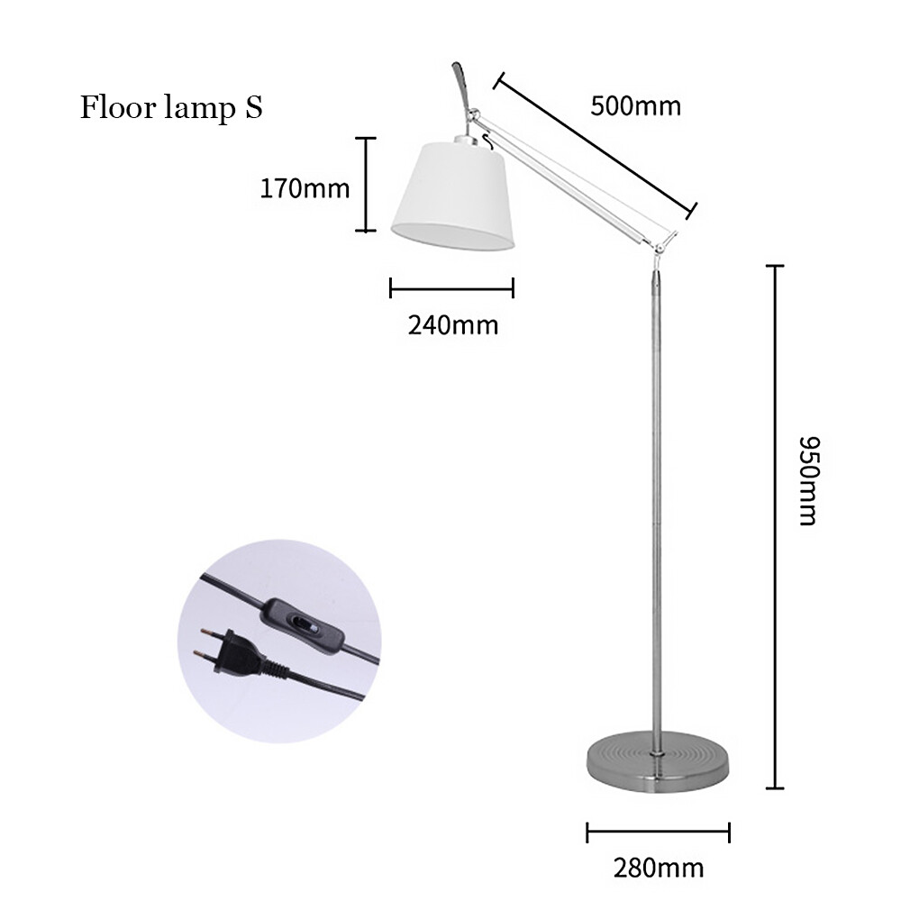 Modern Design Adjustable Arm Floor Lamp Standing Lamp Silver Home Office Decor