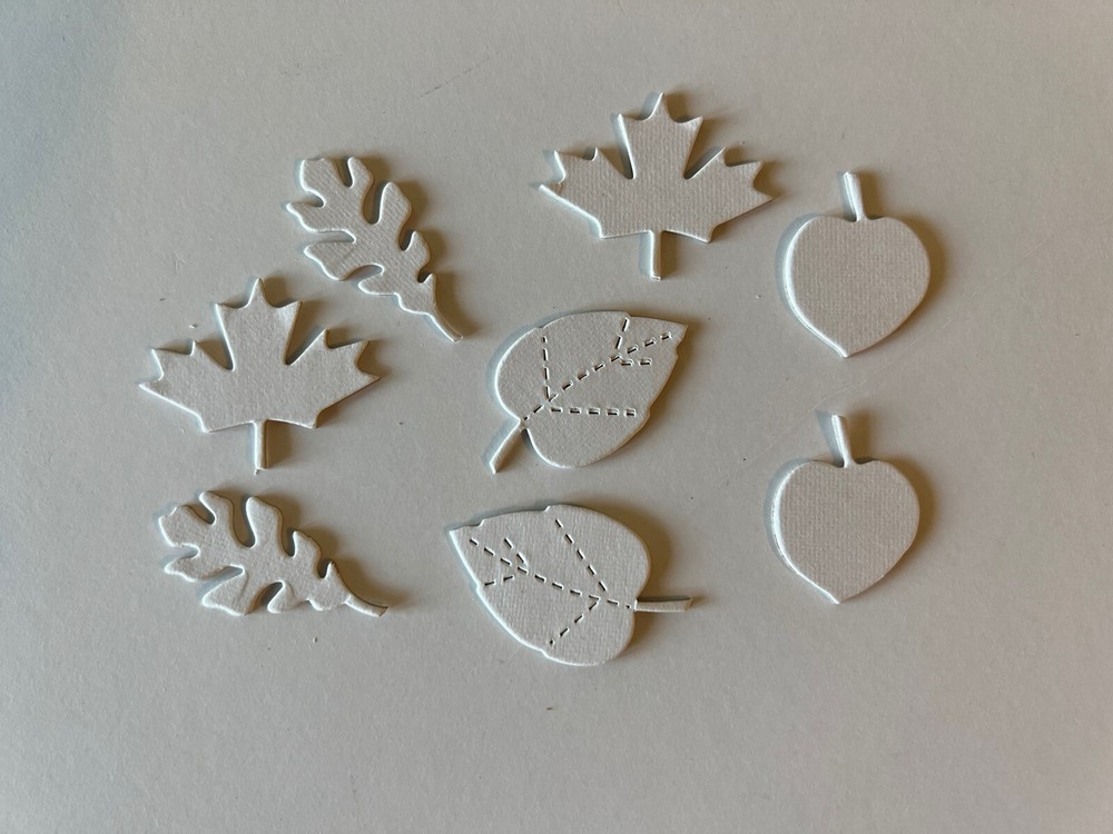 Chipboard - die-cut small, white, matte fall leaves - 2 each, 8 total