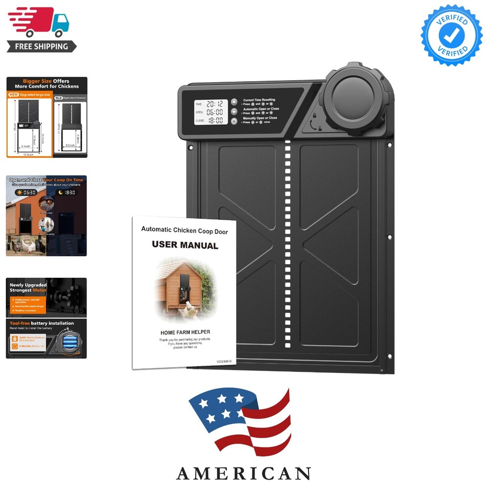 Large Automatic Chicken Coop Door with LCD Display, Aluminum Automatic Chicke...