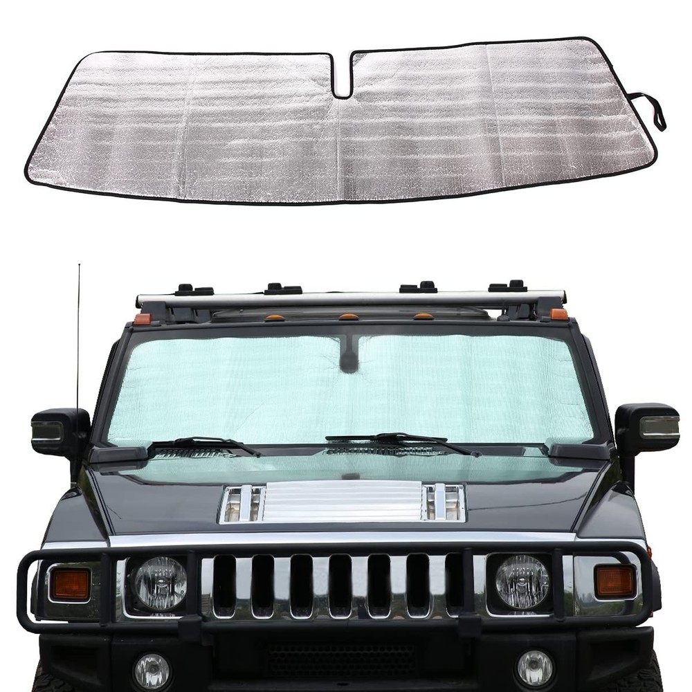 Windshield Sunshade Foldable Reflective Sun Visor Fit for H2, Silver,Black