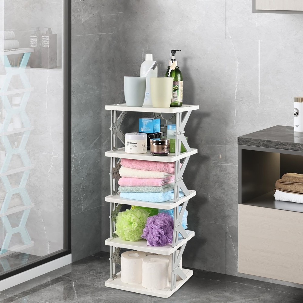 5 Tier Vertical Narrow Shoe Storage Organizer for Saving Space, Gray Plastic ...