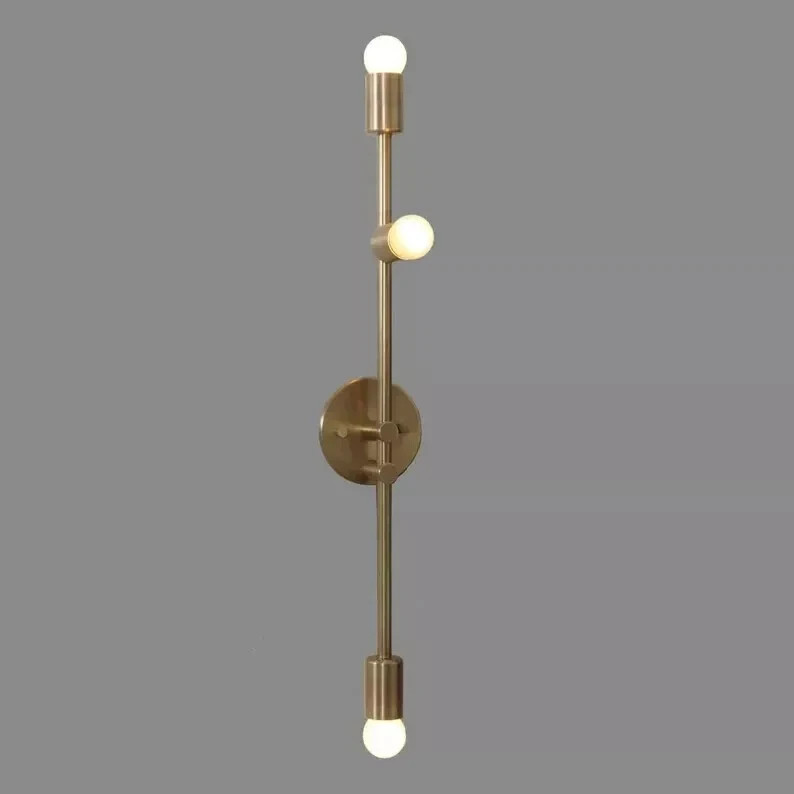 Handmade Brass Sputnik Wall Sconce Three Light Bare Bulbs Wall Lamp