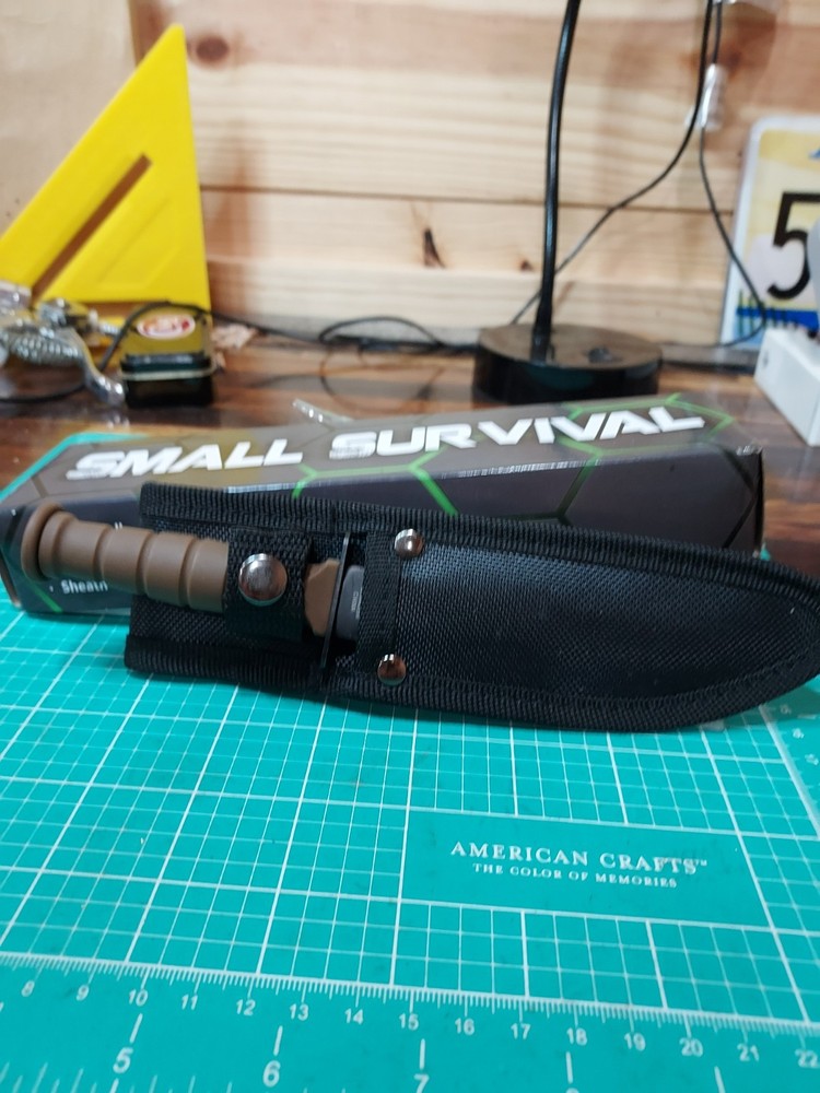 FIXED-BLADE SURVIVAL KNIFE | 7.5" Small Desert Tan Rubber Handle Tactical Combat