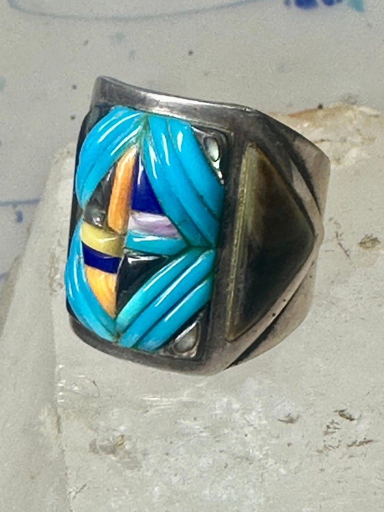 Turquoise ring Cobblestone Native American abalone onyx spiny oyster size 12.7 s
