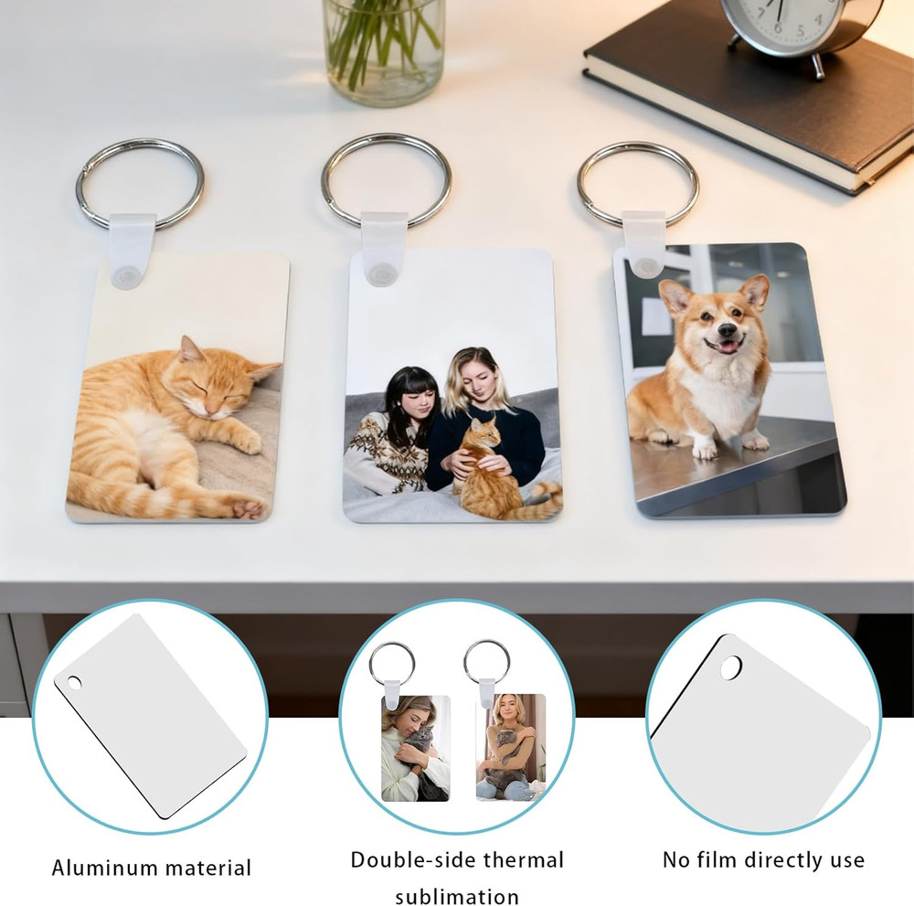 120Pcs Sublimation Keychain Blanks with Rings Clips MDF Keychains Blanks Double