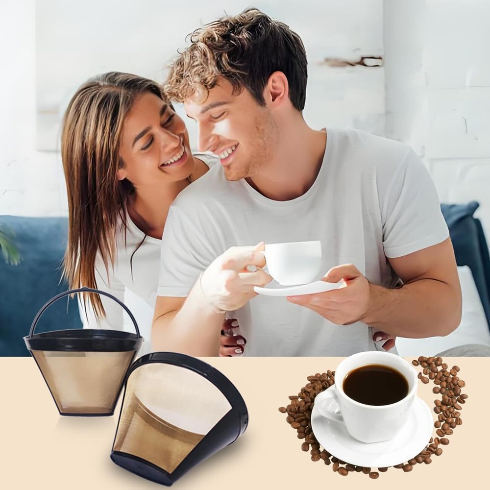 2Pcs Reusable Coffee Filter Basket, No.4 Cone Maker Filters, for...