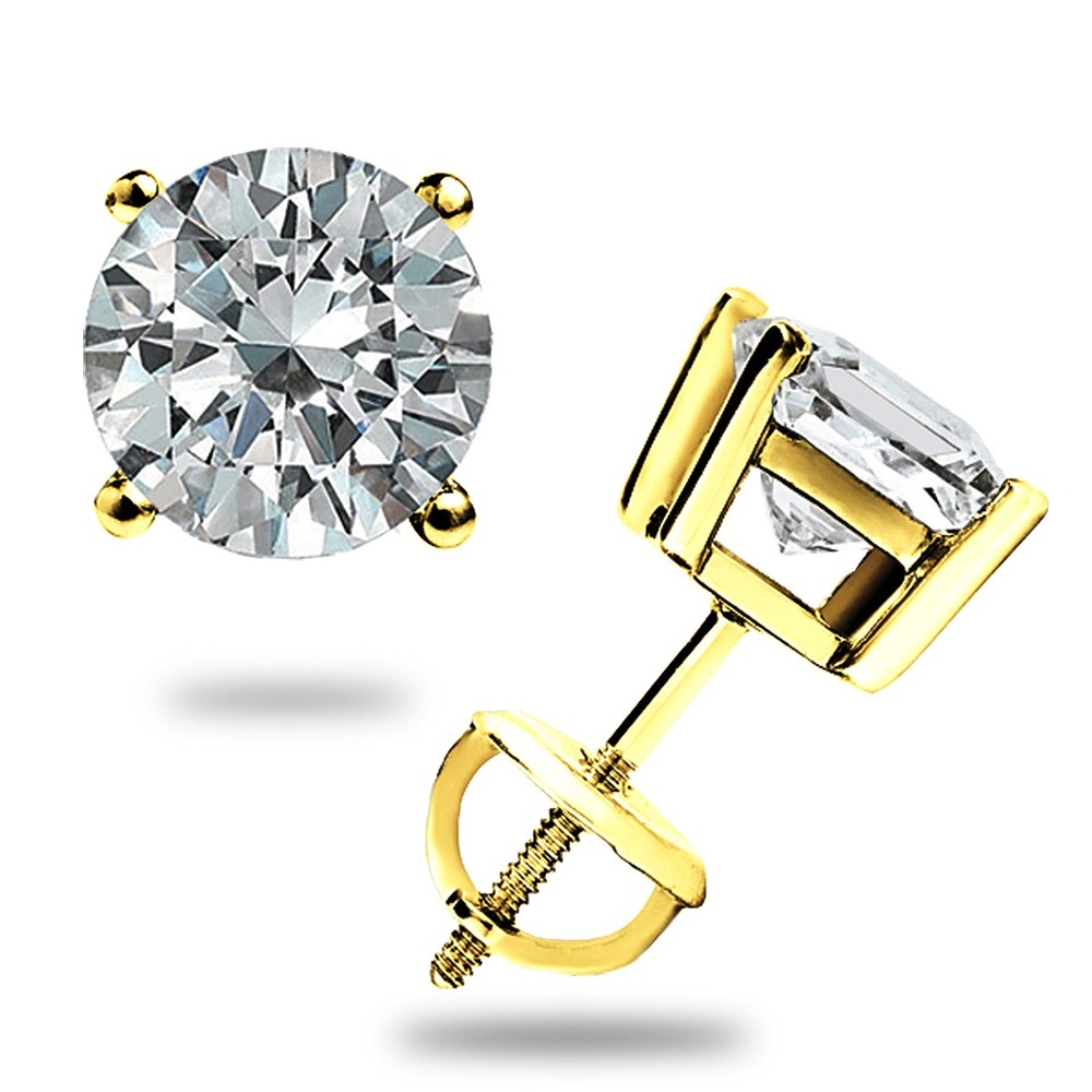 2 Carat Moissanite Studs Solid 14K Gold – Screw Backs – Certified GRA GIFT READY
