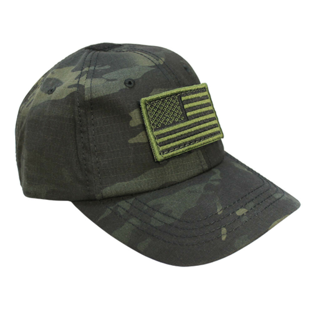 Tactical Hat Operator Contractor Flag Patch Military Cap Hat- Multicam Black