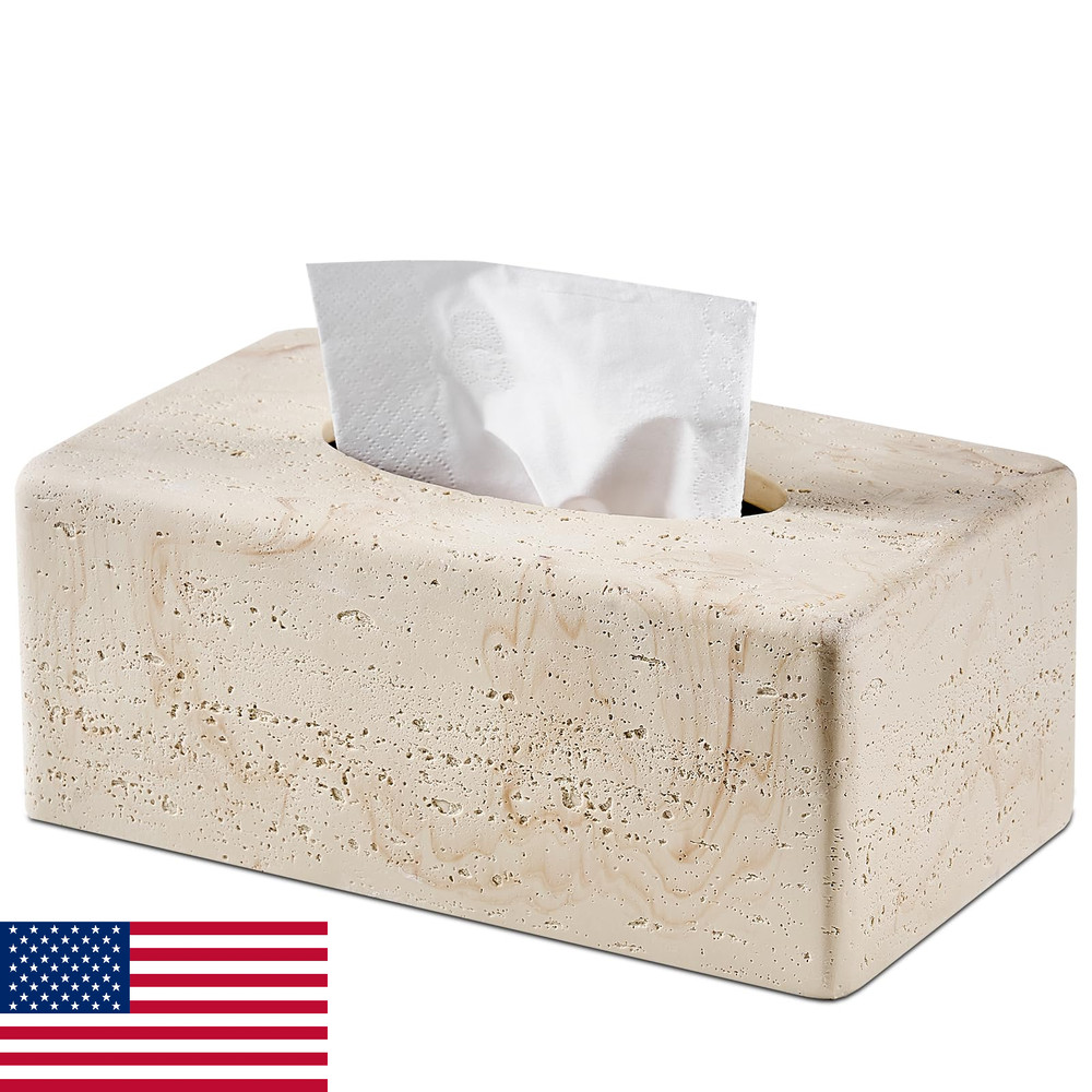Natural Travertine Texture Resin Rectangular Tissue Box Cover, Standard Size