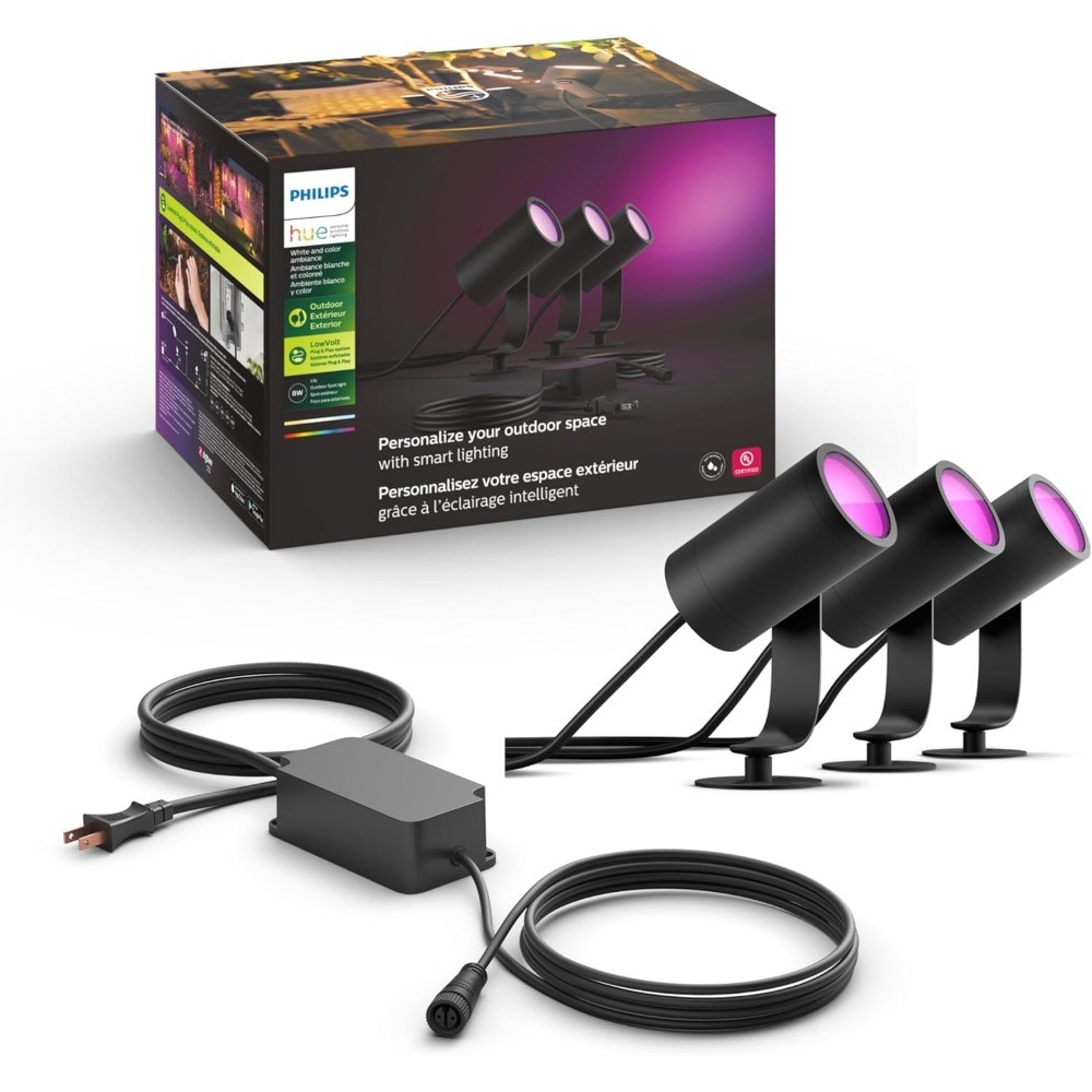 Philips Hue Lily Outdoor Smart Spotlight Base Kit, 3 Pack