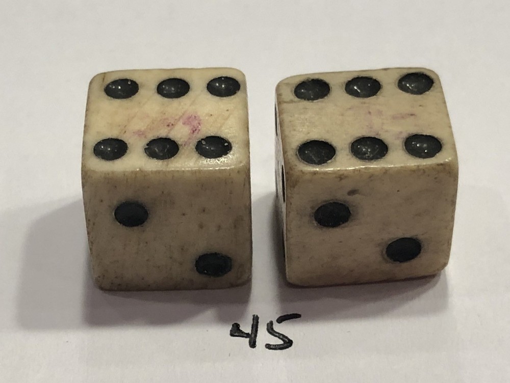 Authentic Vintage Pair Bone (Bovine) Dice 7/16+”