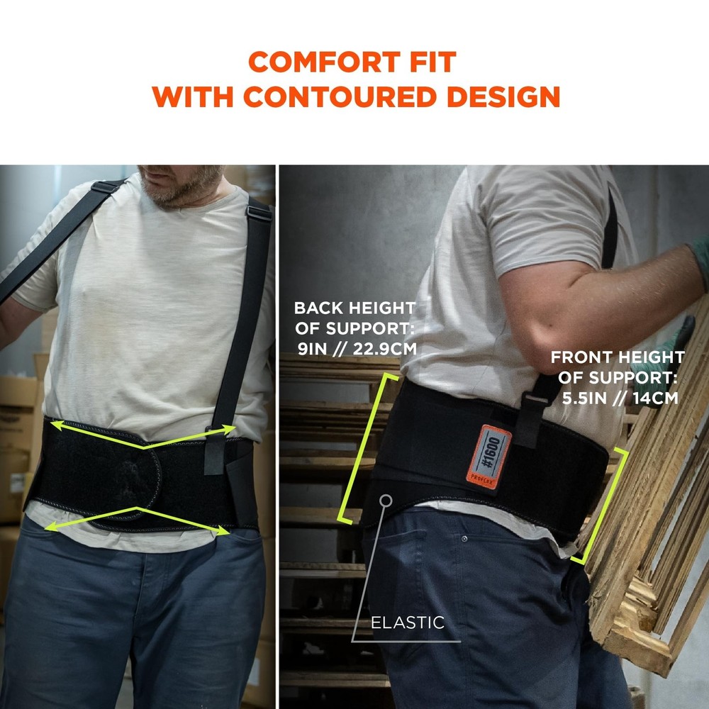Ergodyne ProFlex 1600 Back Support Brace, 9" Extended Support, High Cut Front...