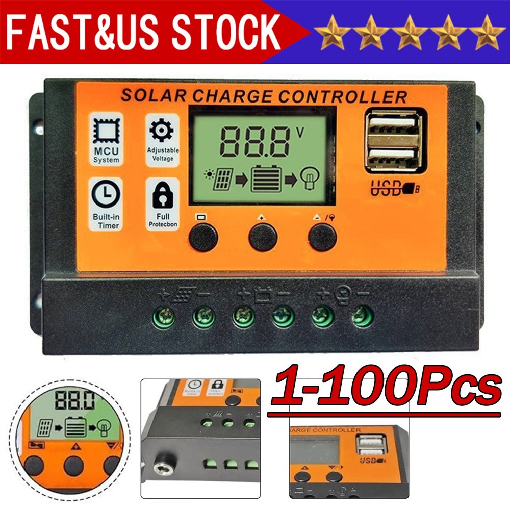 100A Solar Panel Regulator Charge Controller Auto Focus Tracking 12/24V US