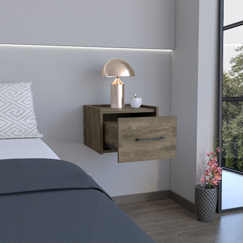 AS Floating Nightstand, with Handy Drawer and Surface, Dark Brown