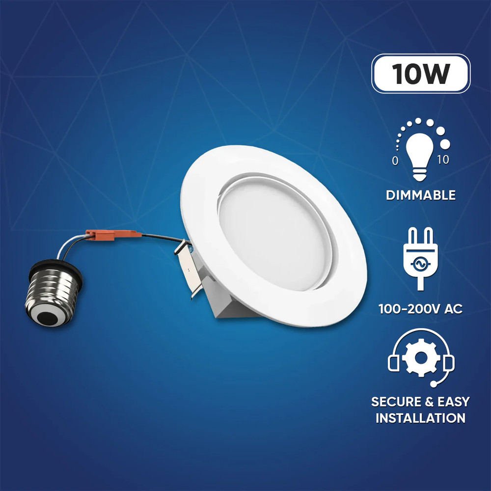 LED 4 Inch Recessed Downlight & Adjustable Eyeball 10W Dimmable Mounting Clip
