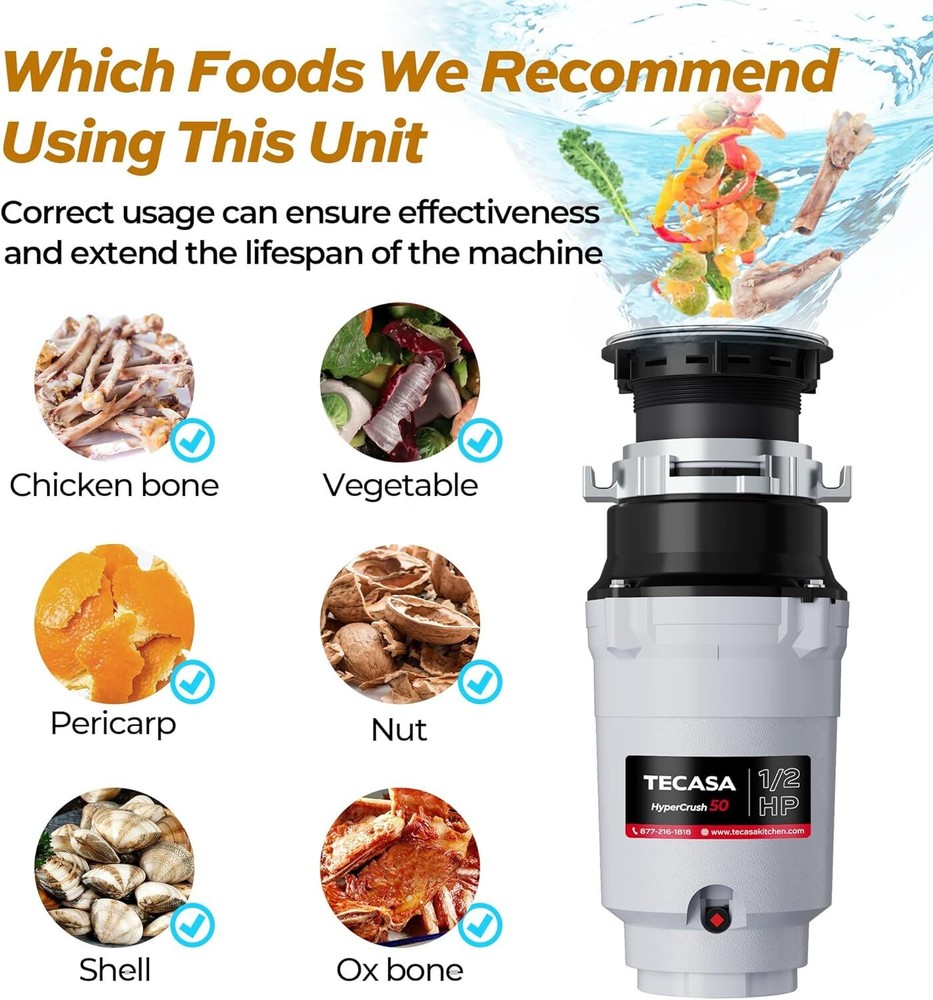 1/2 HP Garbage Disposal Food Waste Disposer Continuous Feed Stainless Steel NEW