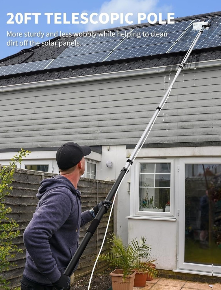 Solar Panel Cleaning Brush And Pole, 20Ft Electric Cleaning Roller Brush