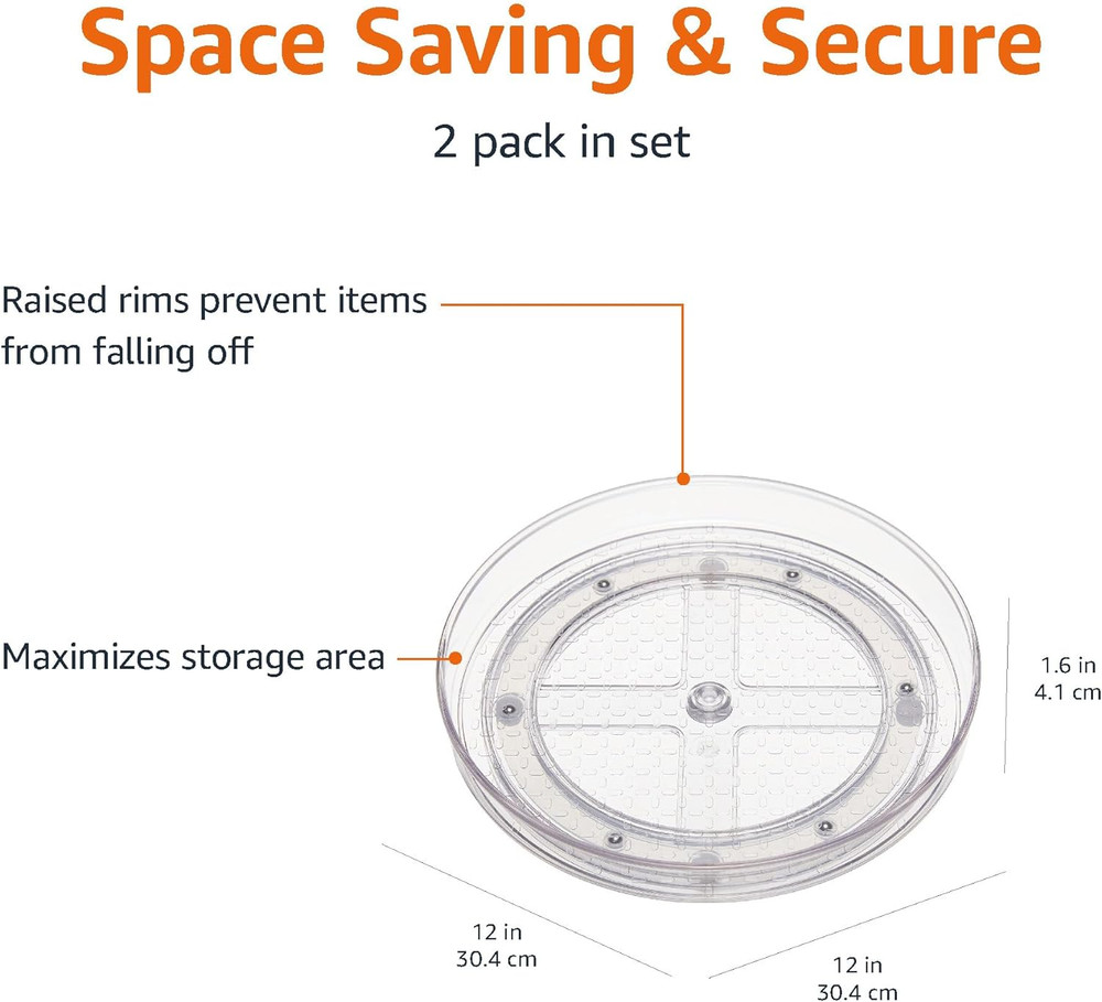 Clear Lazy Susan Turntable Organizer, 12-Inch, 2-Pack