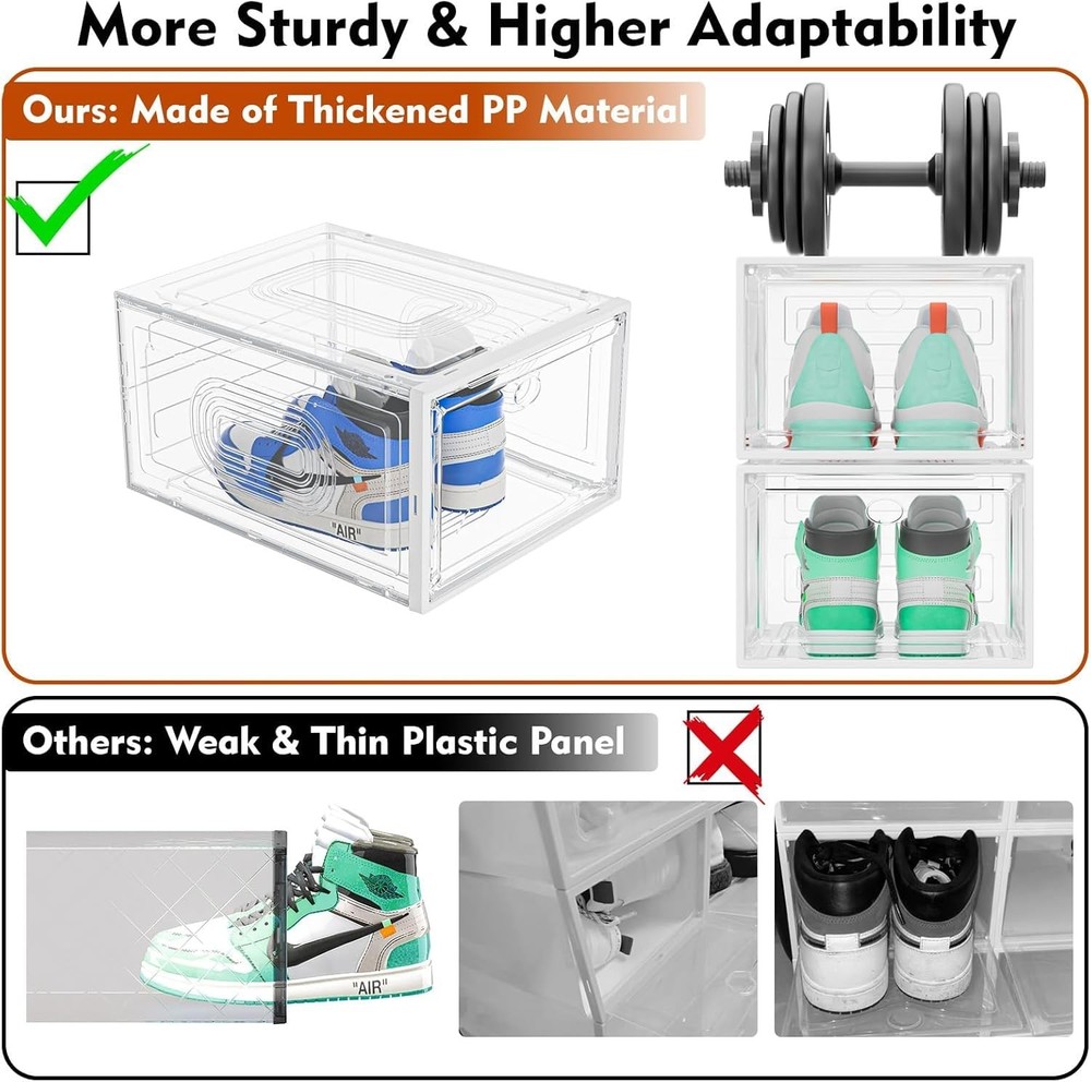 10 Pack Thicken Shoe Organizer Stackable,Upgraded Sturdy Shoe Storage Box wit...