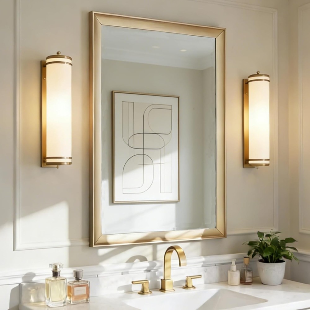Gold Bathroom Mirror 30x40" Rectangle Aluminum Frame Vanity Wall Decor