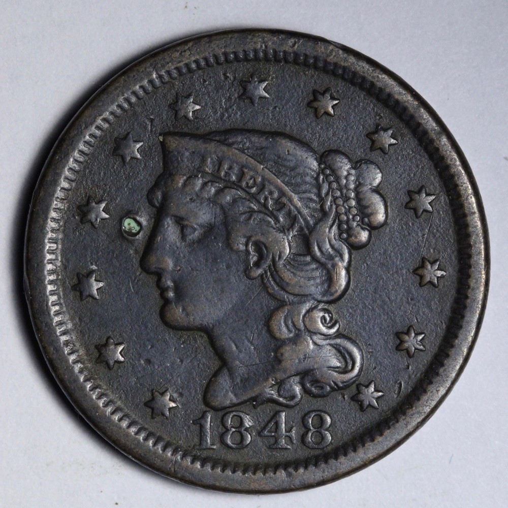 1848 Braided Hair Large Cent VF E104 RAID