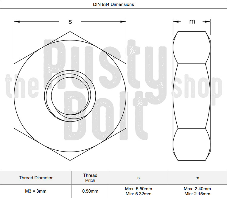 M3 Hex Nuts, A2 304 18-8, Stainless Steel
