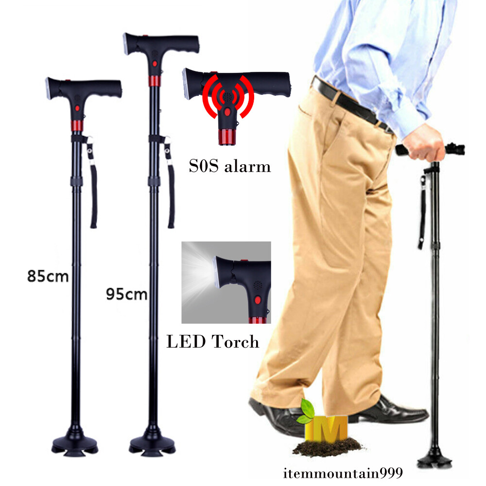 LED Walking Stick with Security Alarm Height Adjustable Collapsible Folding Cane