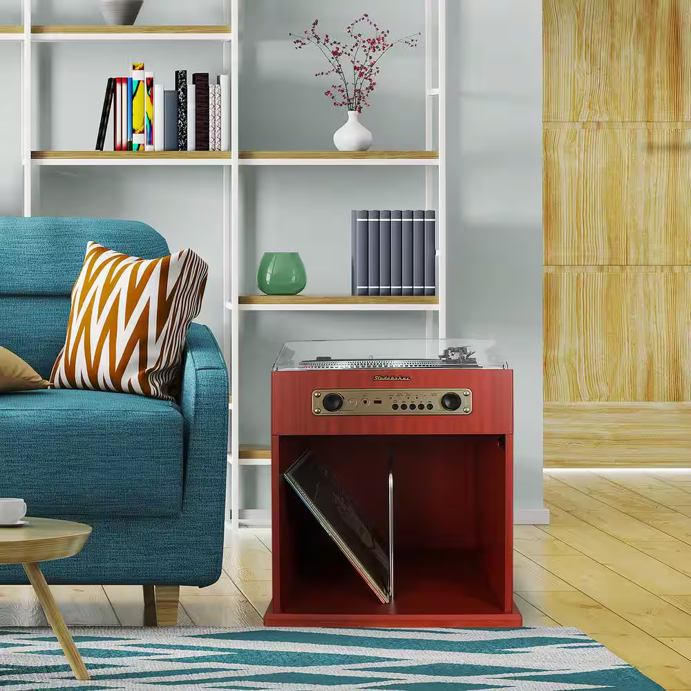 Stereo Turntable with Bluetooth Receiver and Record Storage Compartment