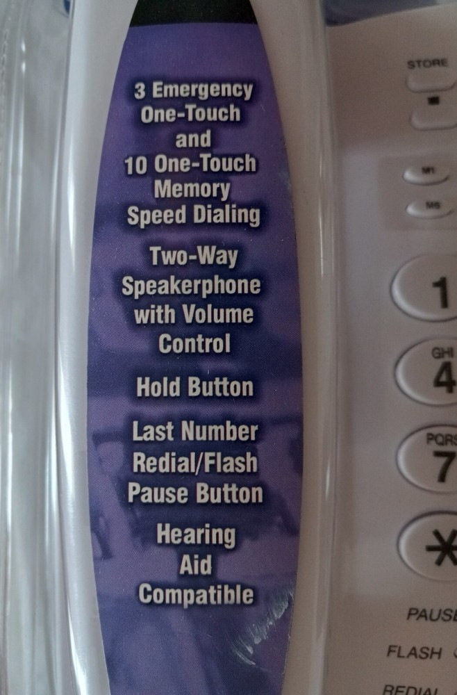 Vintage Corded Speaker Phone, 13 Memory, Volume Control, Speed Dialing White New