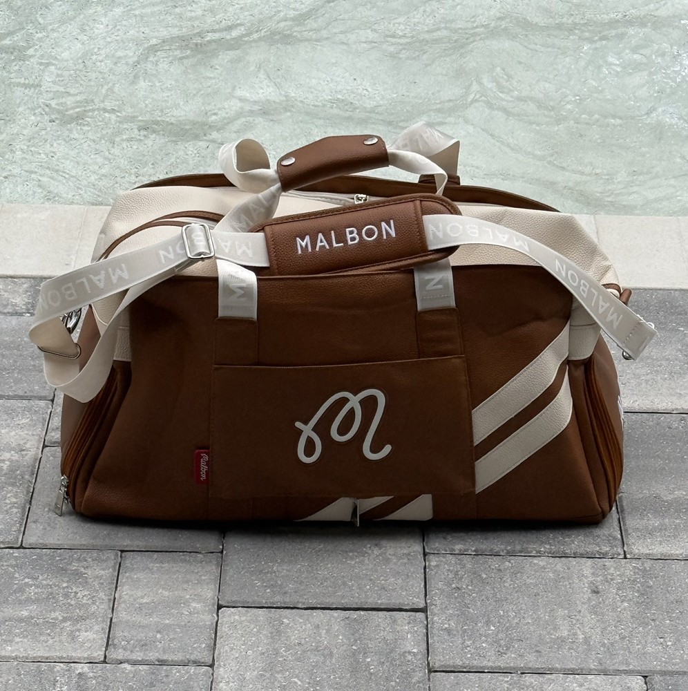 Malbon Orange & White Golf Accessory Bag with Patch Logo for Golf Accessories