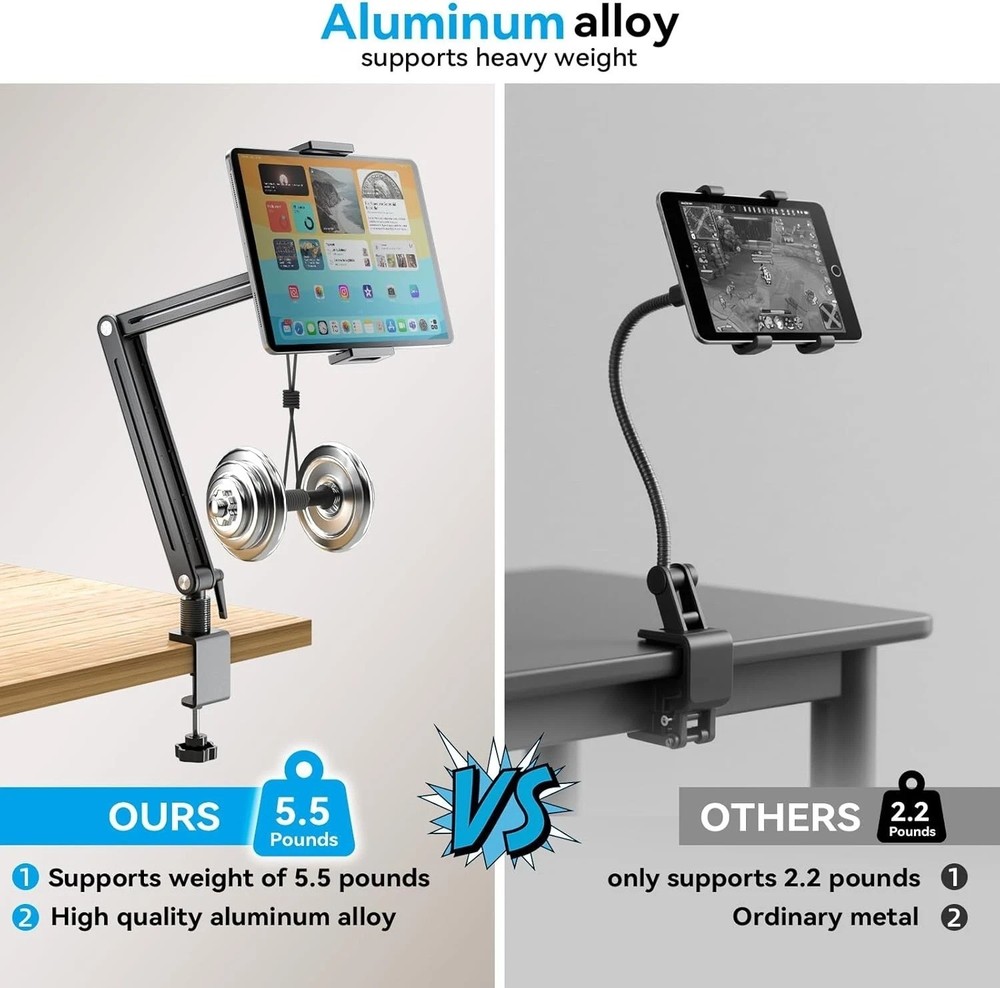 Rotating Tablet Mount Stand for Desk - Adjustable Arm Holder